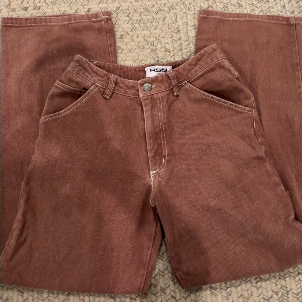 red wide leg utility pants